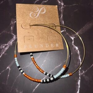 Plunder Gold-Tone Hoop Earrings with Orange, White & Black Beads
